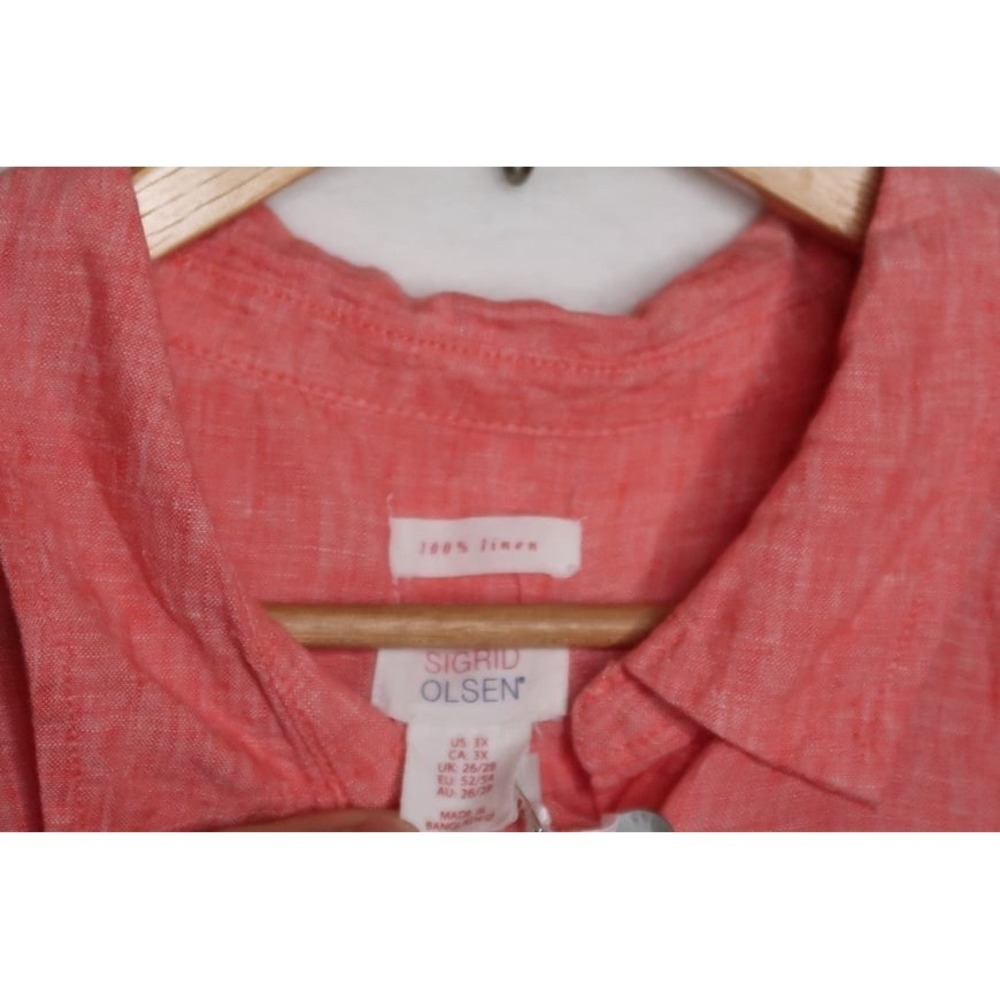 Sigrid Olsen 100% Linen Blouse Womens 3X Coral Button Tunic Resort Boho NWT - Picture 2 of 8